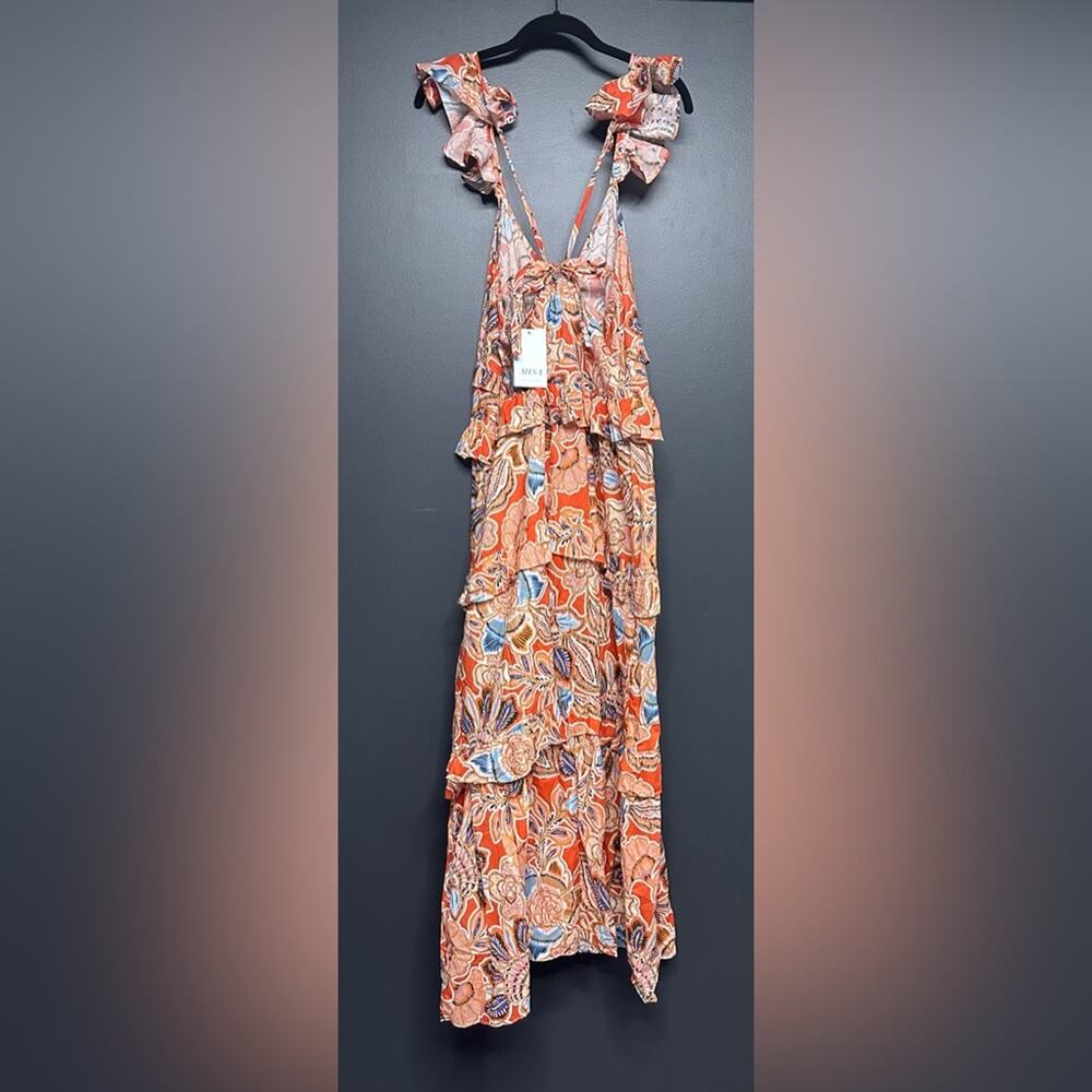 NWT MISA Los Angeles Morrison Tiered Ruffle Cotton Dress tangerine floral M - Picture 6 of 7